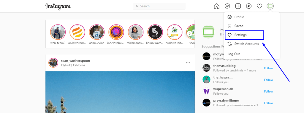 Instagram settings on PC